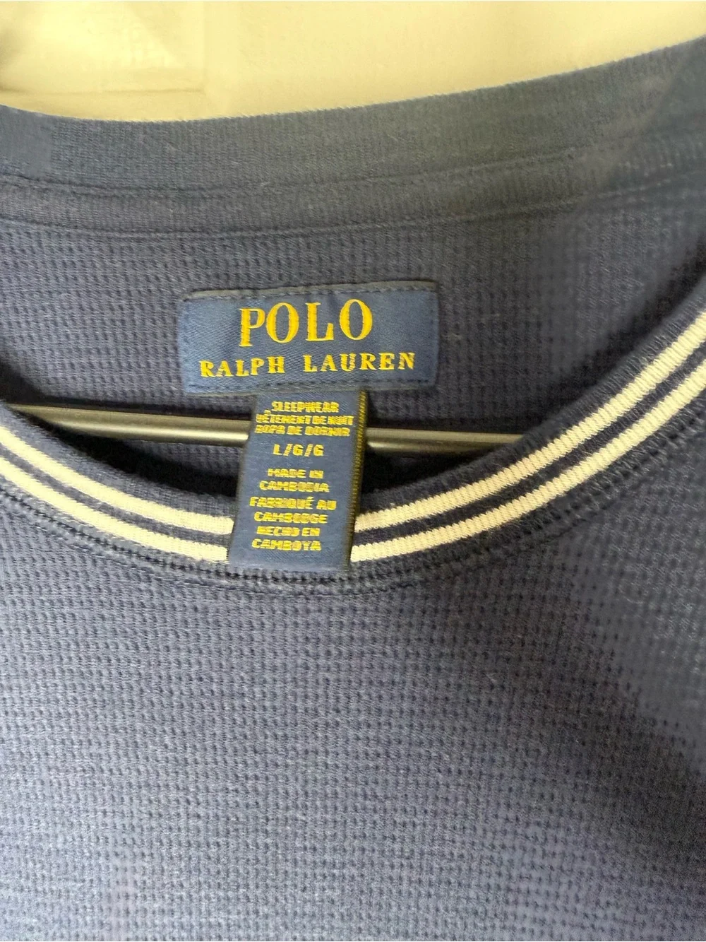 Ralph Lauren Navy Waffle Knit Long Sleeve Graphic Crew Sleep Top with Logo